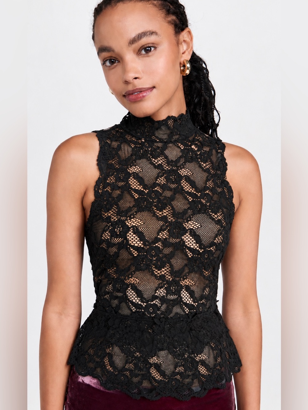 Nightcap Black Lace High-Neck Peplum Camisole
